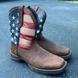 Size 13 D Durango boots. Worn once. Leather with American flag design.